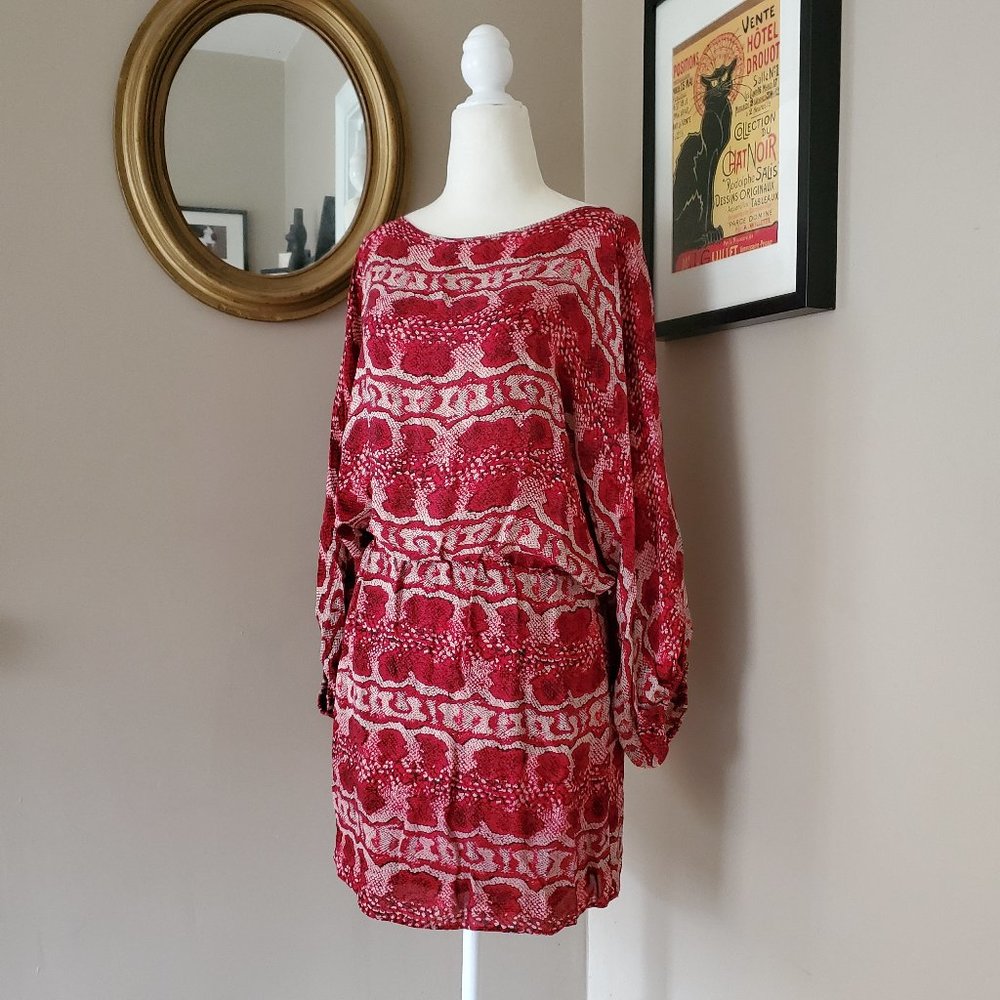 Parker Red Silk Snakeskin Print Blouson Dress Size Small - Picture 2 of 16